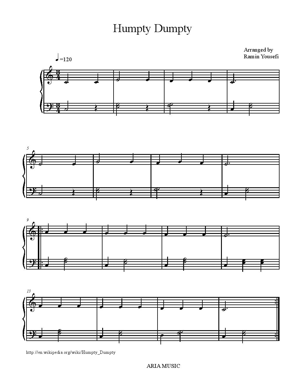Humpty Dumpty – Aria Sheet Music